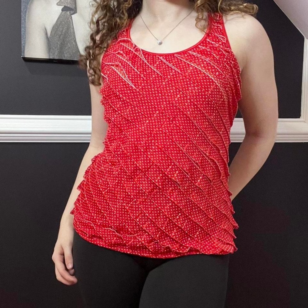 y2k red polka dot ruffle tank small